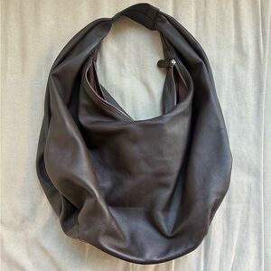 Large Slouchy Leather Hobo Bag - Dark Brown